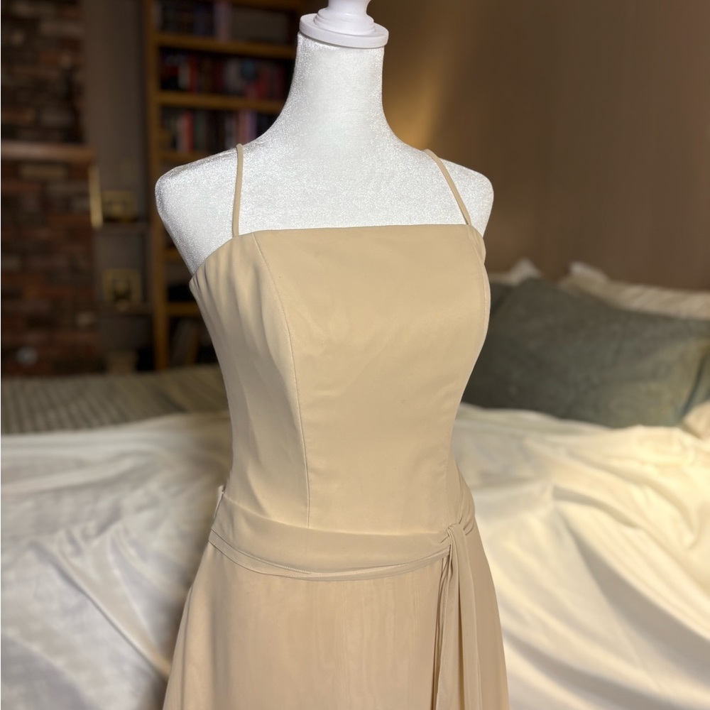 Creamy / Pale Yellow Chiffon Silk Bridesmaid Semiformal Midi Dress Women’s 6 - Picture 2 of 10